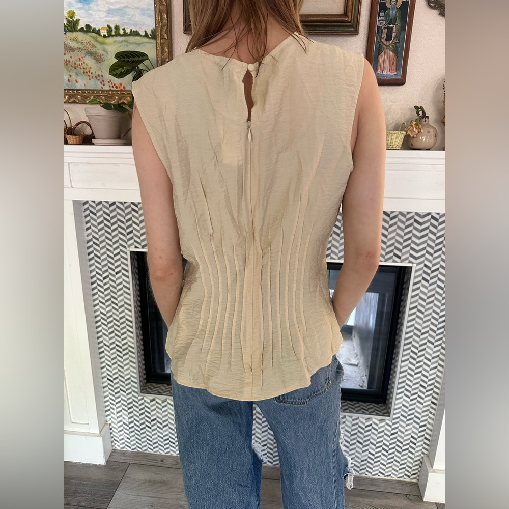 Anthropologie Beige Textured Cap Sleeve Blouse - Picture 3 of 8